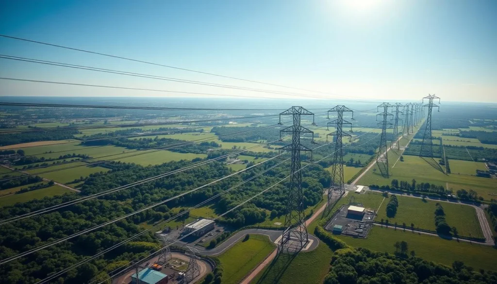 Electricity grid with meters reflecting variable prices influenced by energy sources, infrastructure, and government regulations.