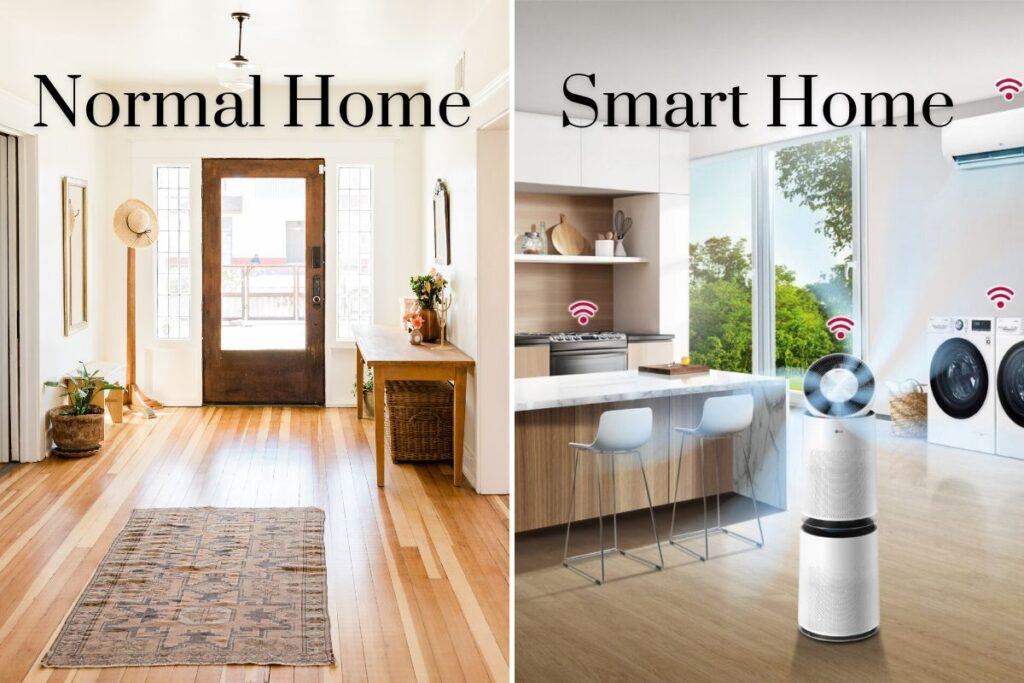  A comparison between smart homes and traditional homes showing energy savings differences.